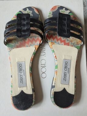 Jimmy Choo London Floral Print Leather Slide Sandals Size 36.5 / US 6.5